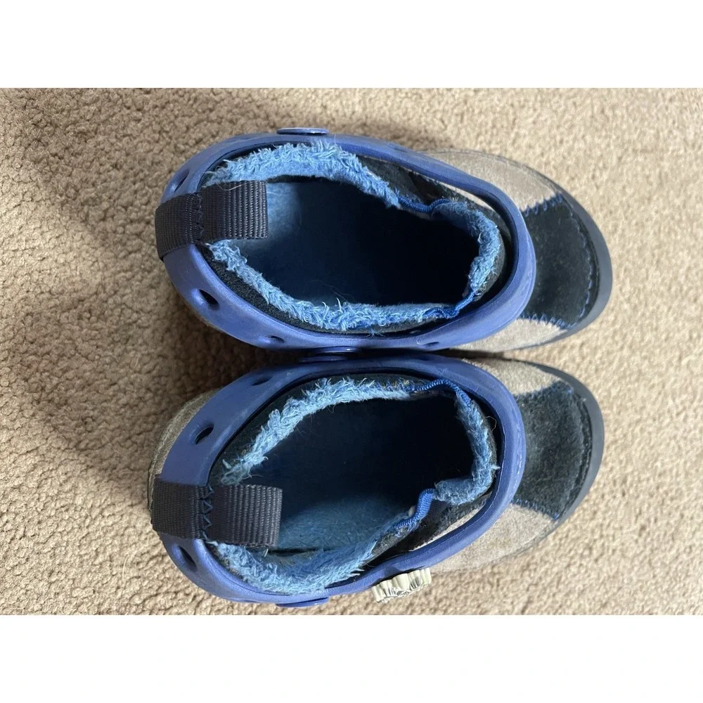 Crocs Suede Dawson Childrens‎ Clog Suede Faux Fur Lining Size 8 Blue Slip On